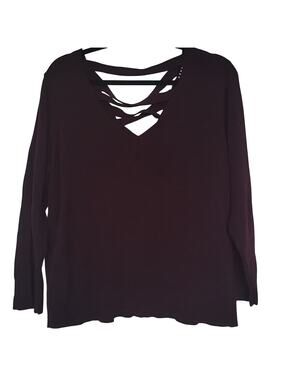 Rebel Wilson X Angels Lace Up Back Sweater in Wine Tasting, 1X